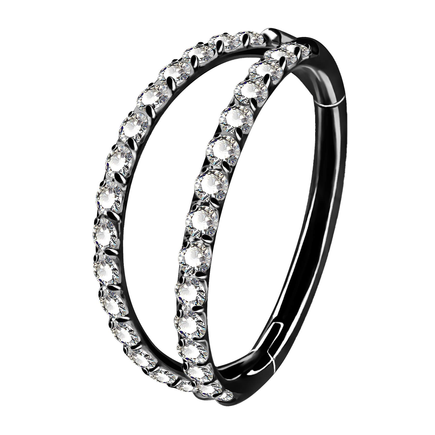 18G CZ Double Hoop Segment Nose Ring - Black / 5mm