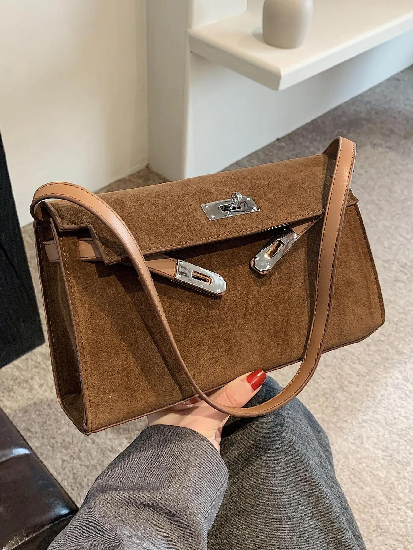 women's Elegant Belted Design Suede Crossbody Bag, Trendy Minimalist Crossbody Bag, Chic All-match Crossbody Bag for Daily & Work Use
