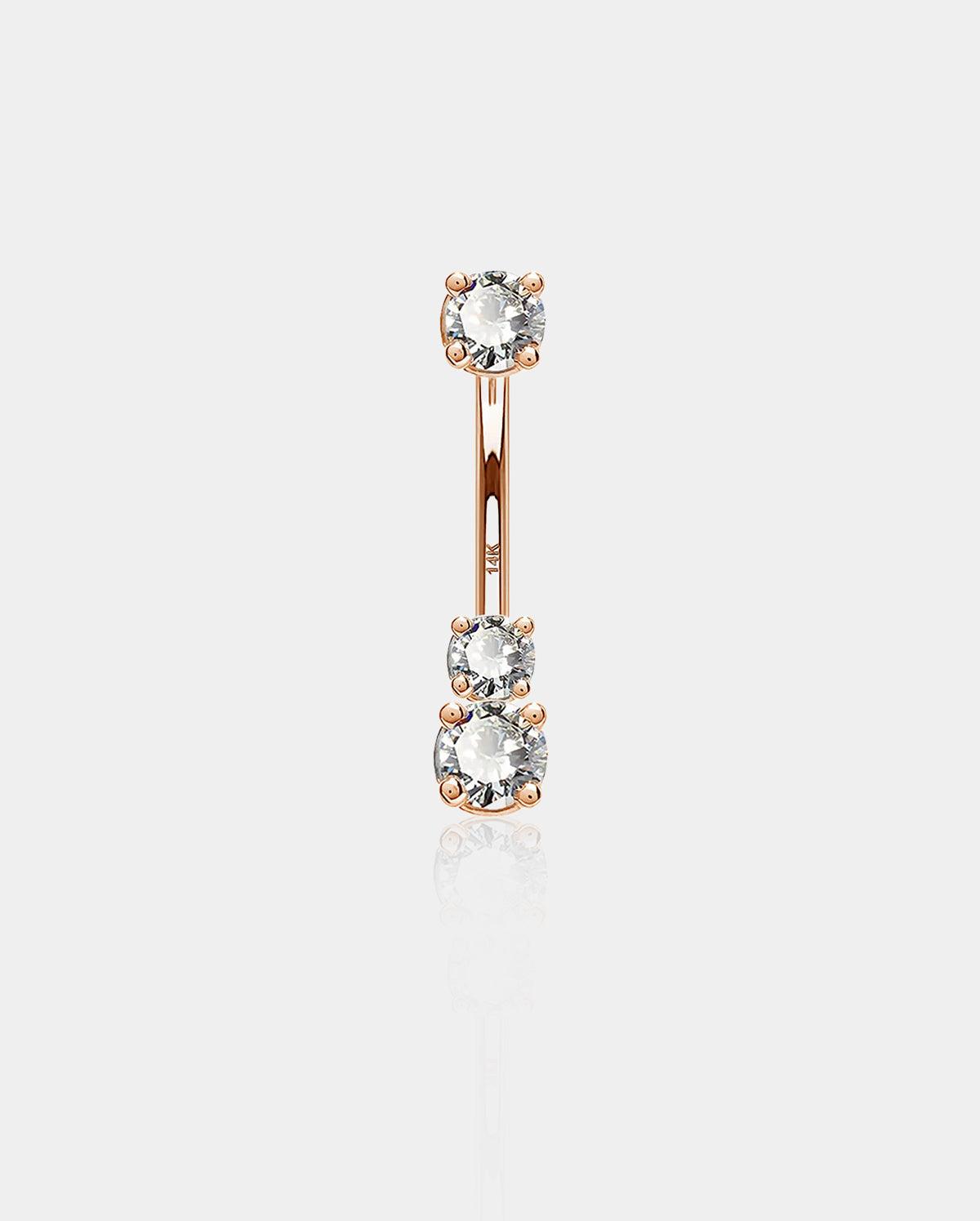 14K Rose Gold Three Round CZ Belly Ring