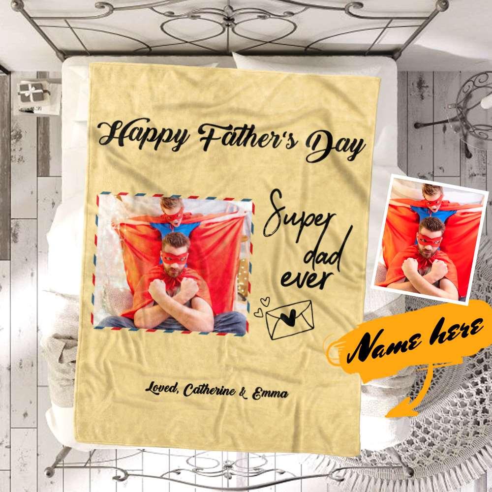 Custom Blanket Photo Blanket Father's Day Blanket - "Super Dad Ever"