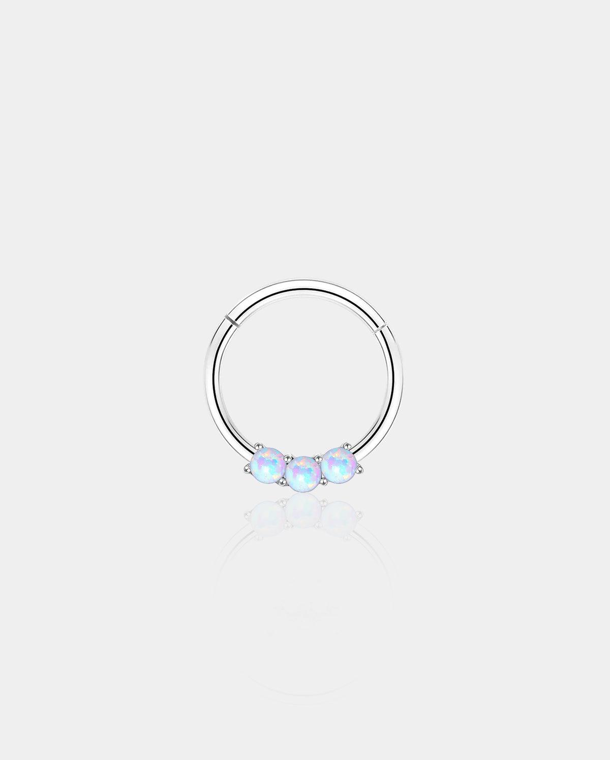 Natural Opal Trio Segment Septum Hoop - Silver / 8mm