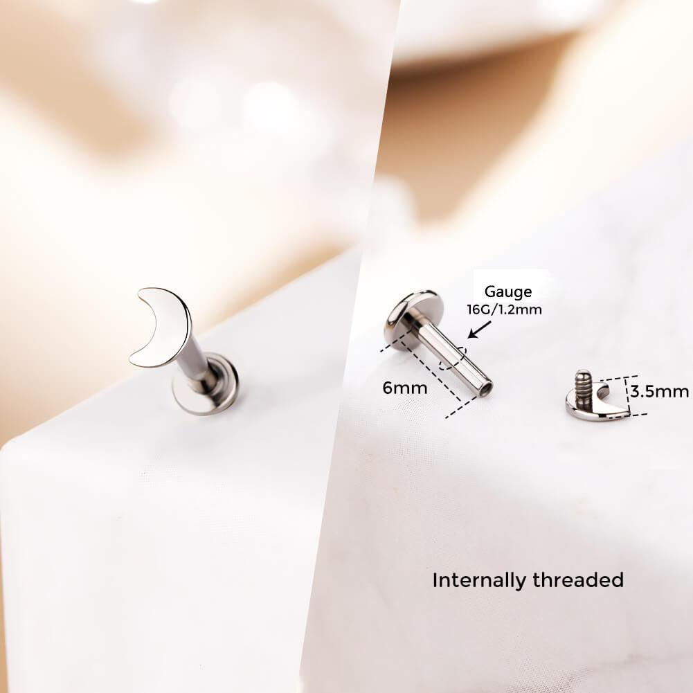 Cute Shape Titanium Internally Threaded Helix Stud - Moon