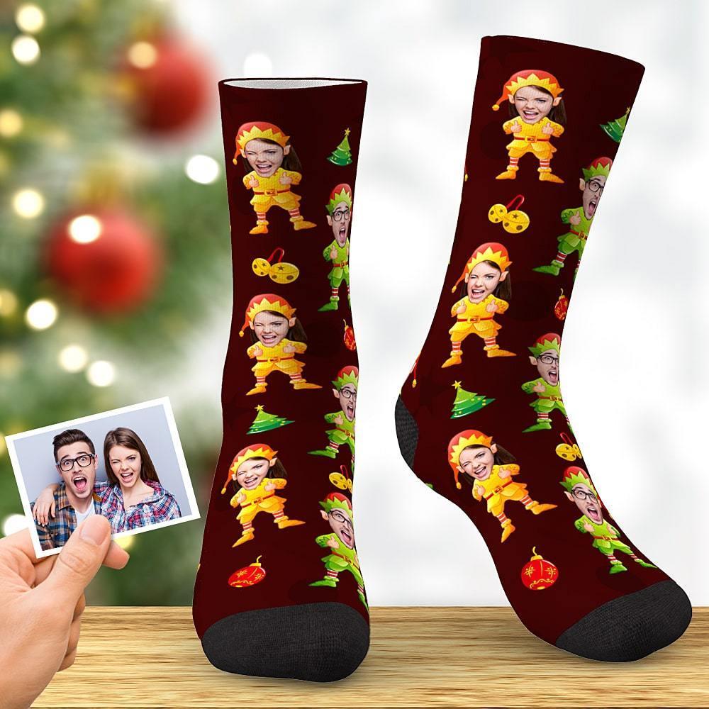 Custom Face Socks Christmas Elf Socks Gifts For Couple