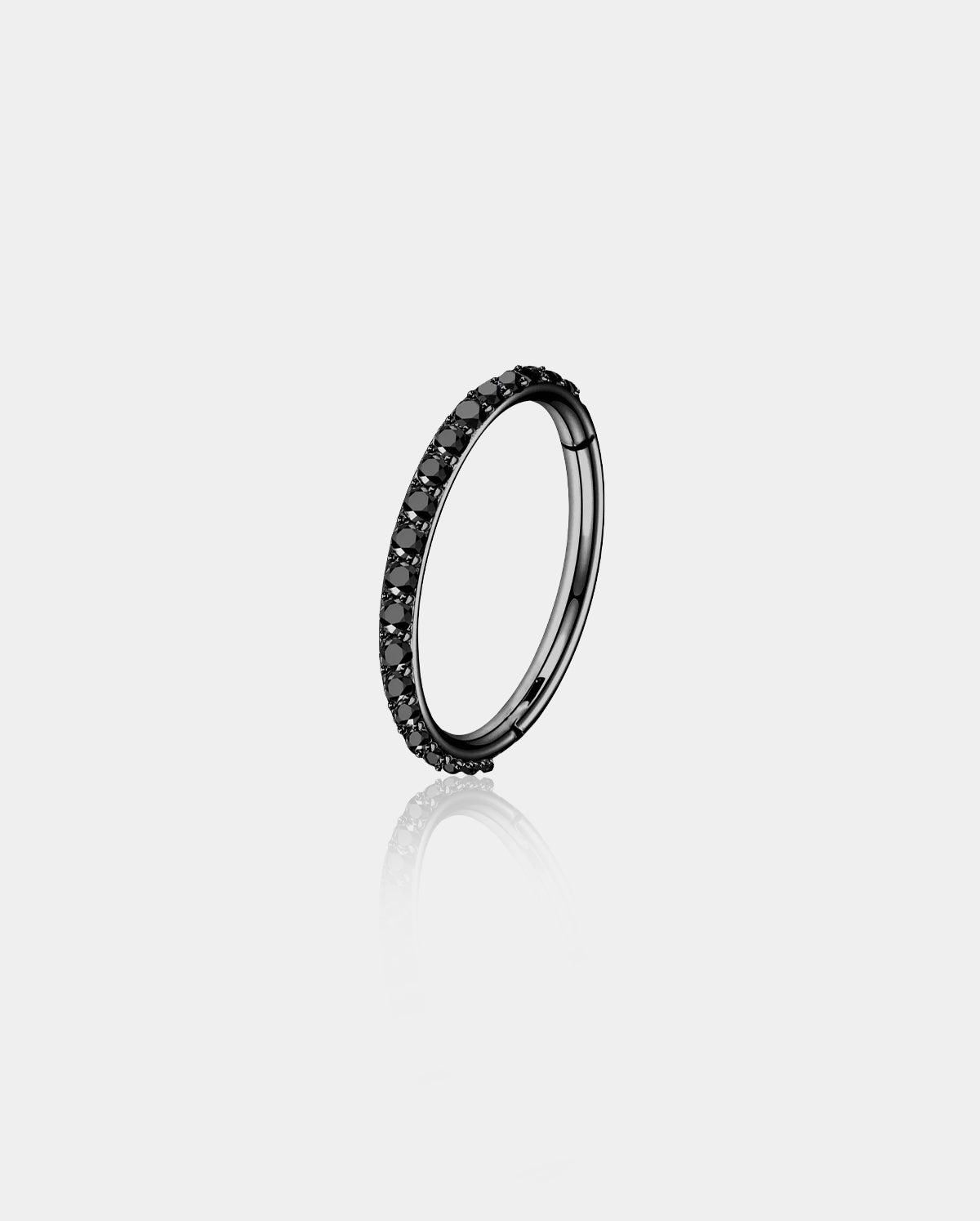 18G Black/Rainbow CZ Segment Nose Ring - Black CZ / 8mm