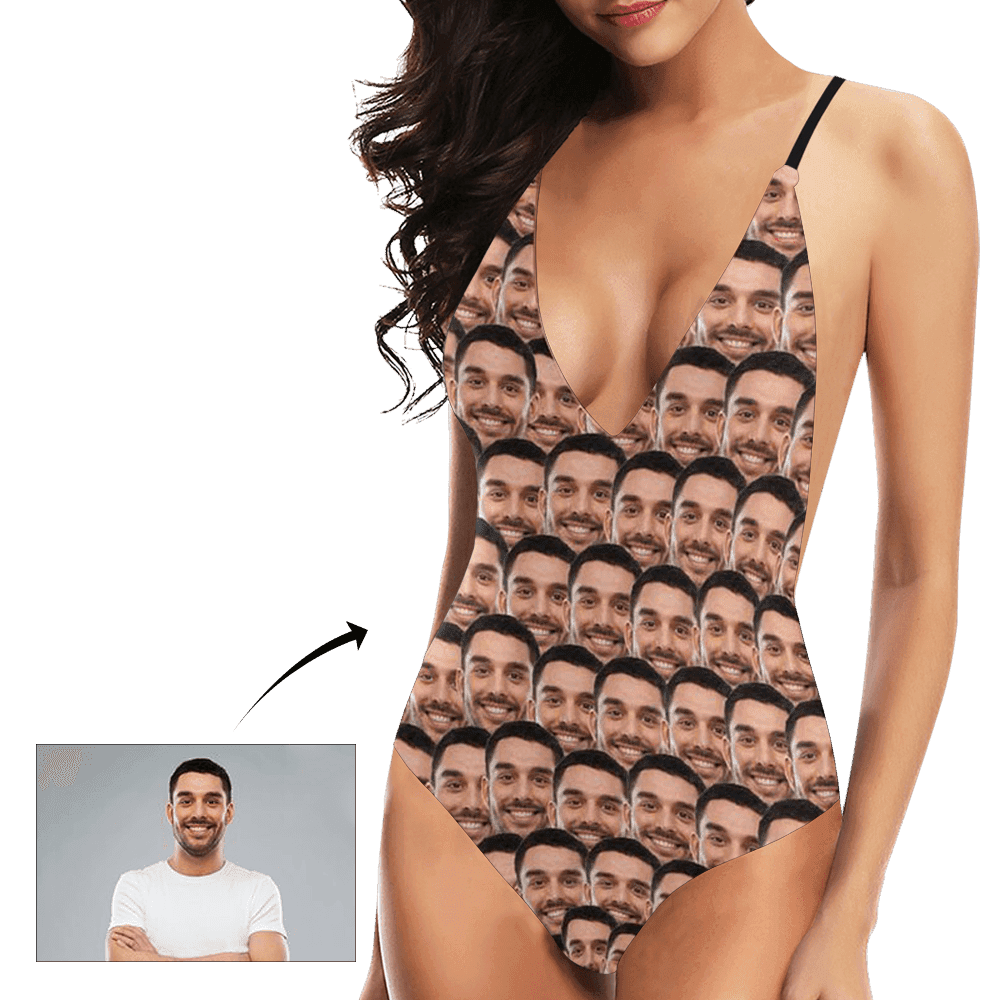 Custom Face Swimsuit V-Neck Swimsuit Custom Swimming Suits Girlfriend Gift