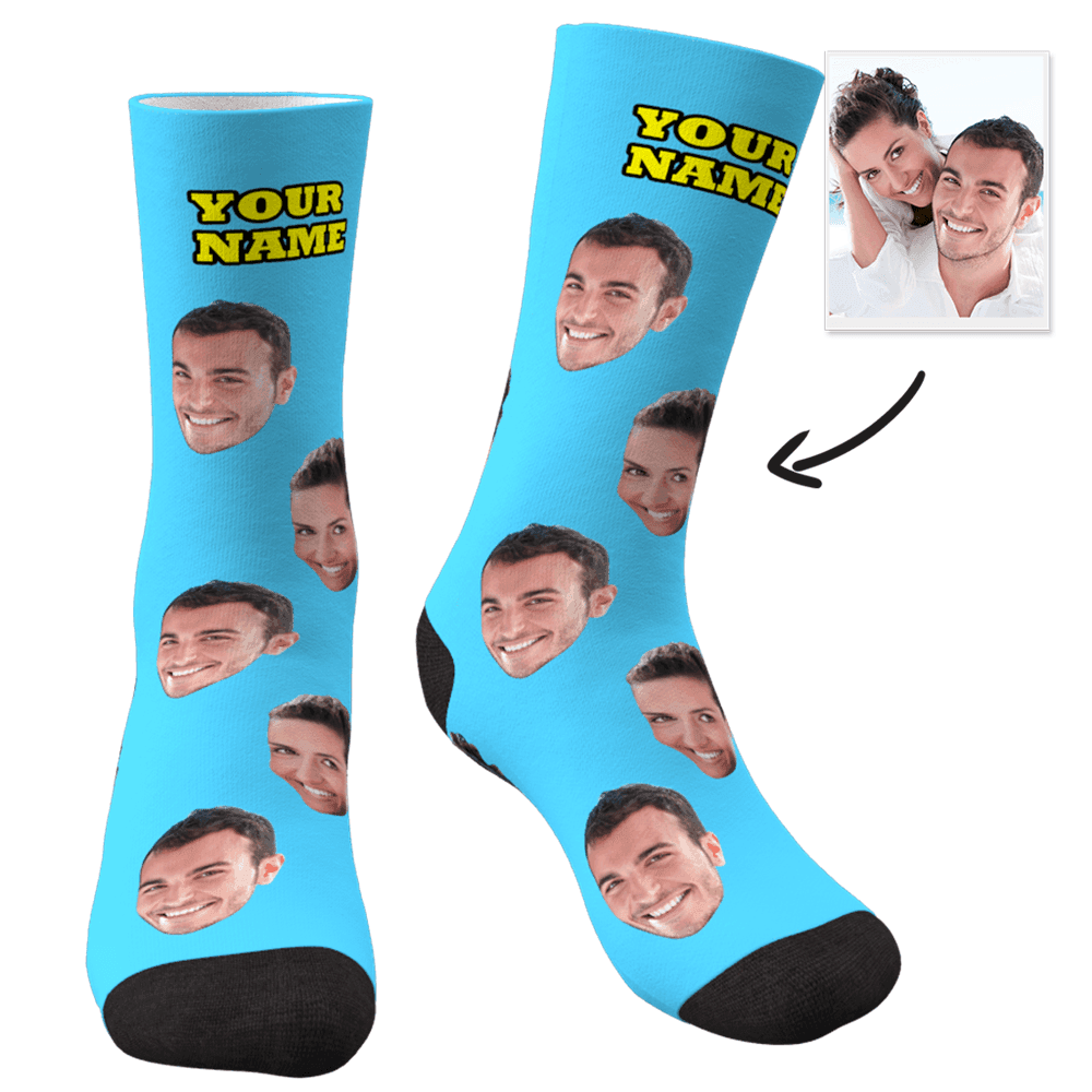 Custom Face Socks With Your Text 3D Preview Colorful Socks Christmas Gifts