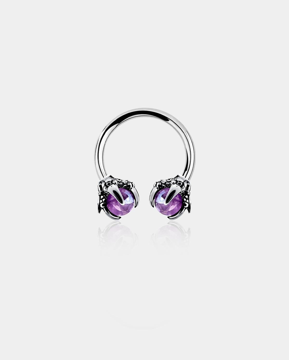 Gem Dragon Septum Ring - Silver-Purple