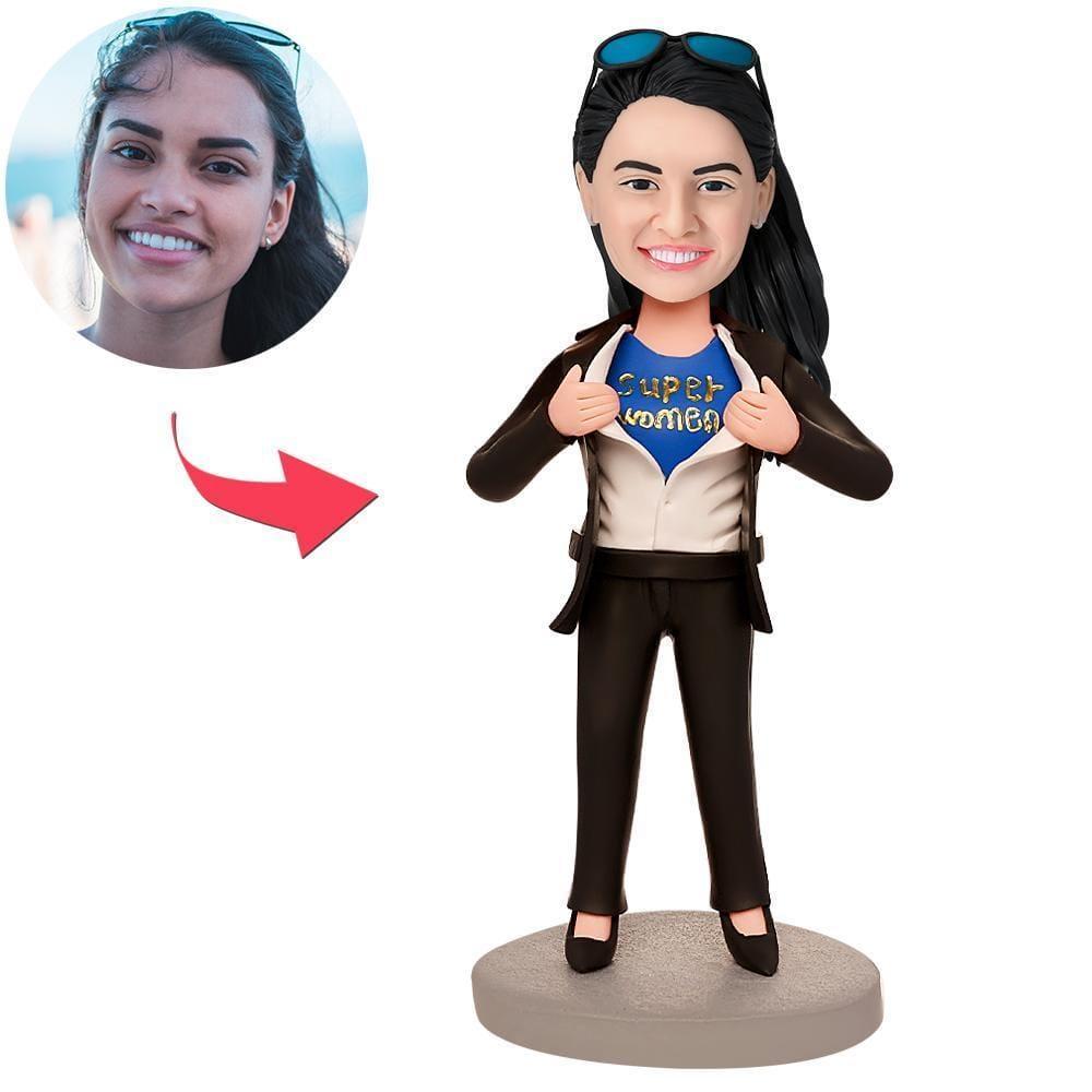 Persoalized Superwoman in A Suit Bobblehead With Text Christmas Gifts