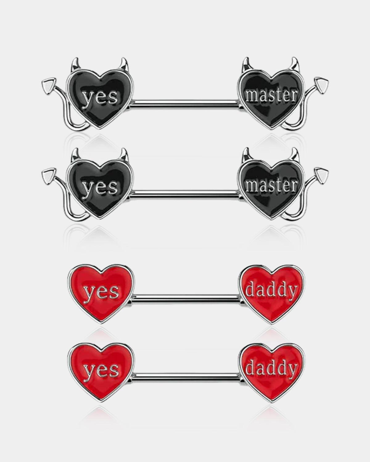 Letter Heart Nipple Rings 4PCS Set