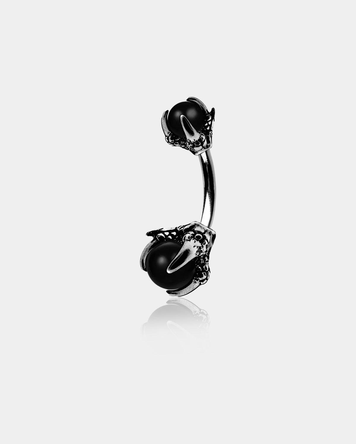 Dragon Claw Grip Gem Ball Belly Ring - Black