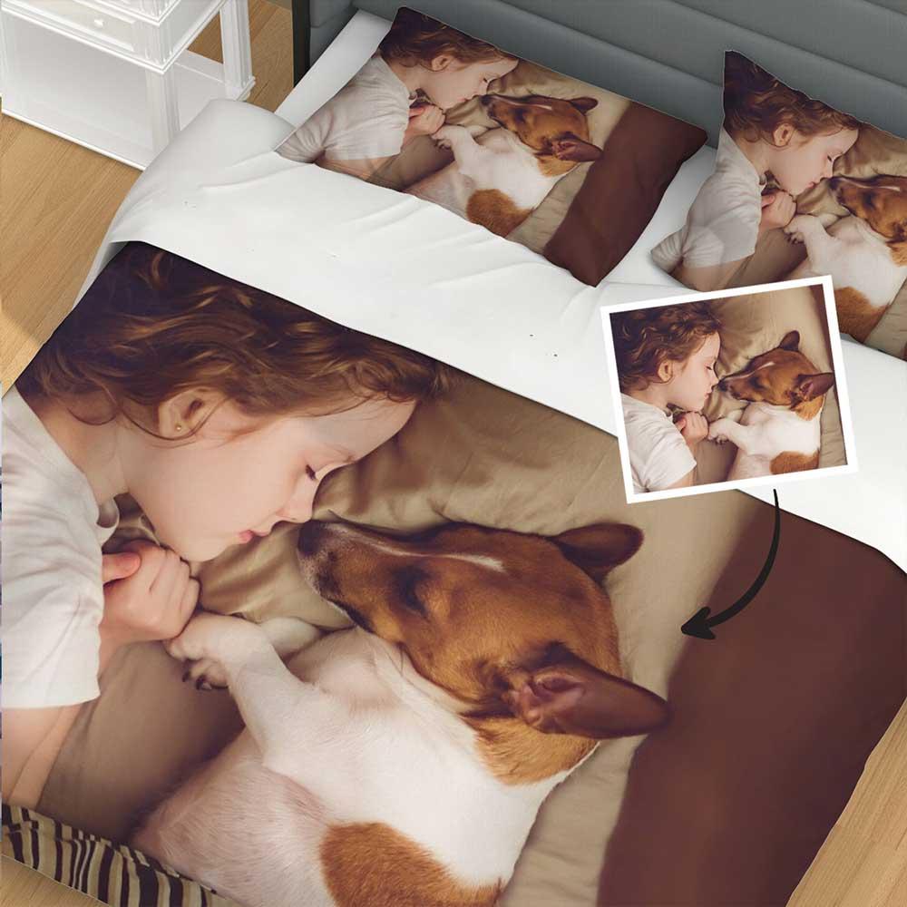 GiftLAB Custom Photo Duvet Cover Printed Bedding Set Custom Bathroom Christmas Gift For Pet Owner