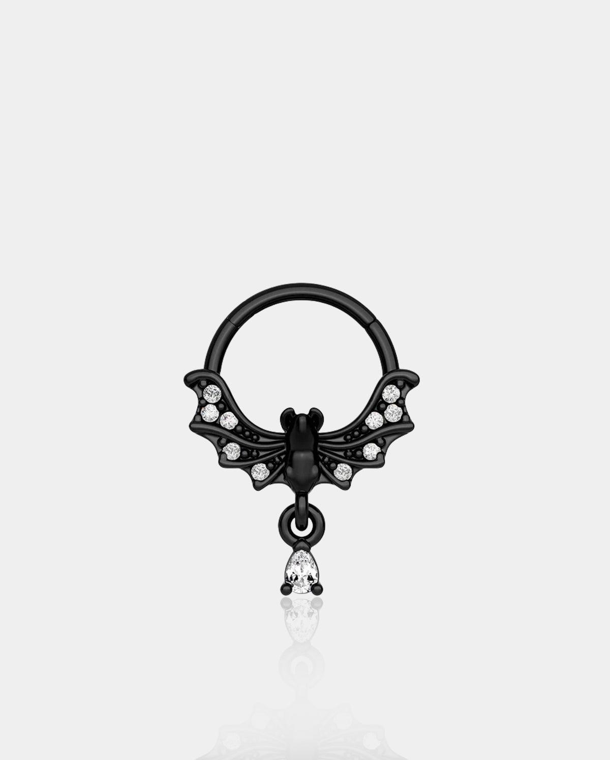 Bat Clear CZ Dangle Hinged Segment Septum Ring Helix Earring