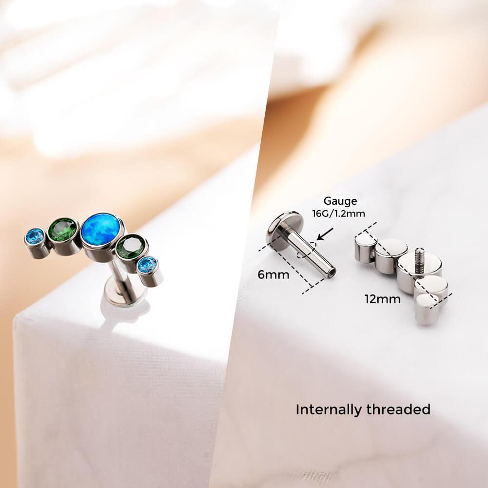 Multi-Color CZ Titanium Cartilage Stud - Blue Opal