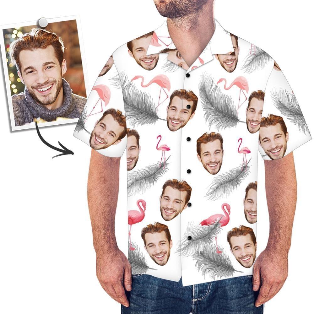 Face Hawaiian Shirt Anniversary Gift- Flamingo & Leaves