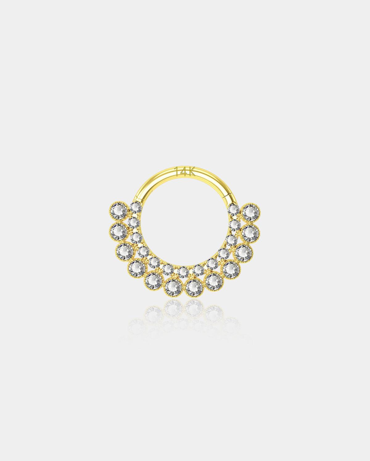 14K Gold CZ Clicker Segment Septum Hoop - 8mm