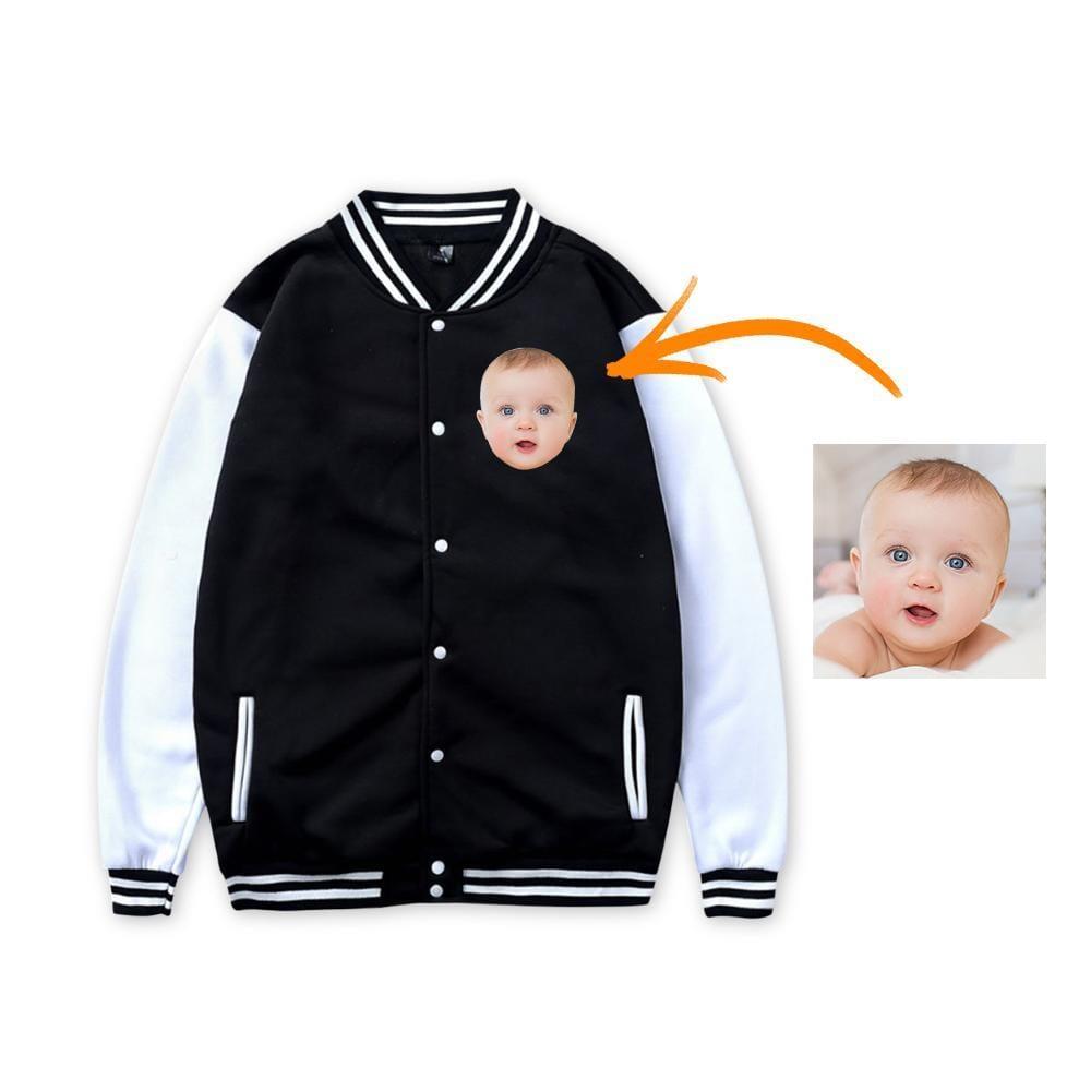 Custom Photo Baseball Jacket Sportswear Gray Black Pink Front - for Newborn Baby Gifts