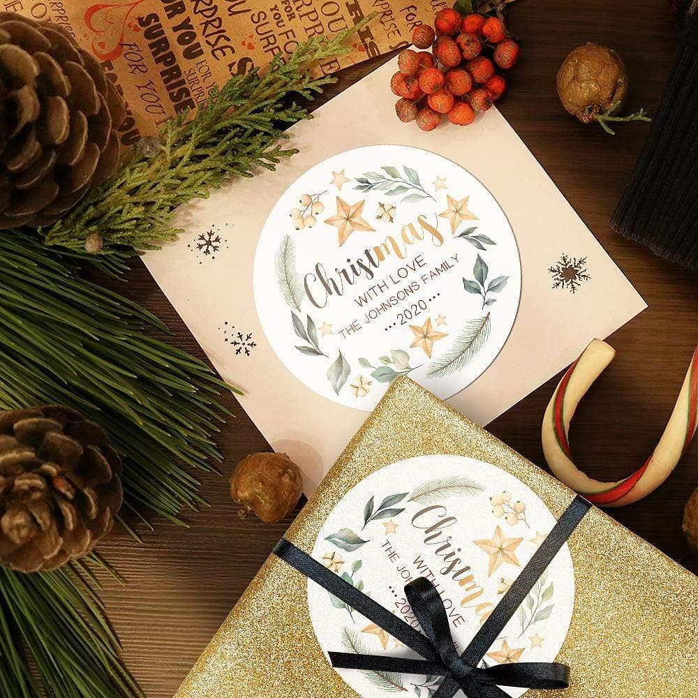 12Pcs/set Custom Text Opaque Stickers Personalized Christmas Wreath Round Stickers 25*19 CM