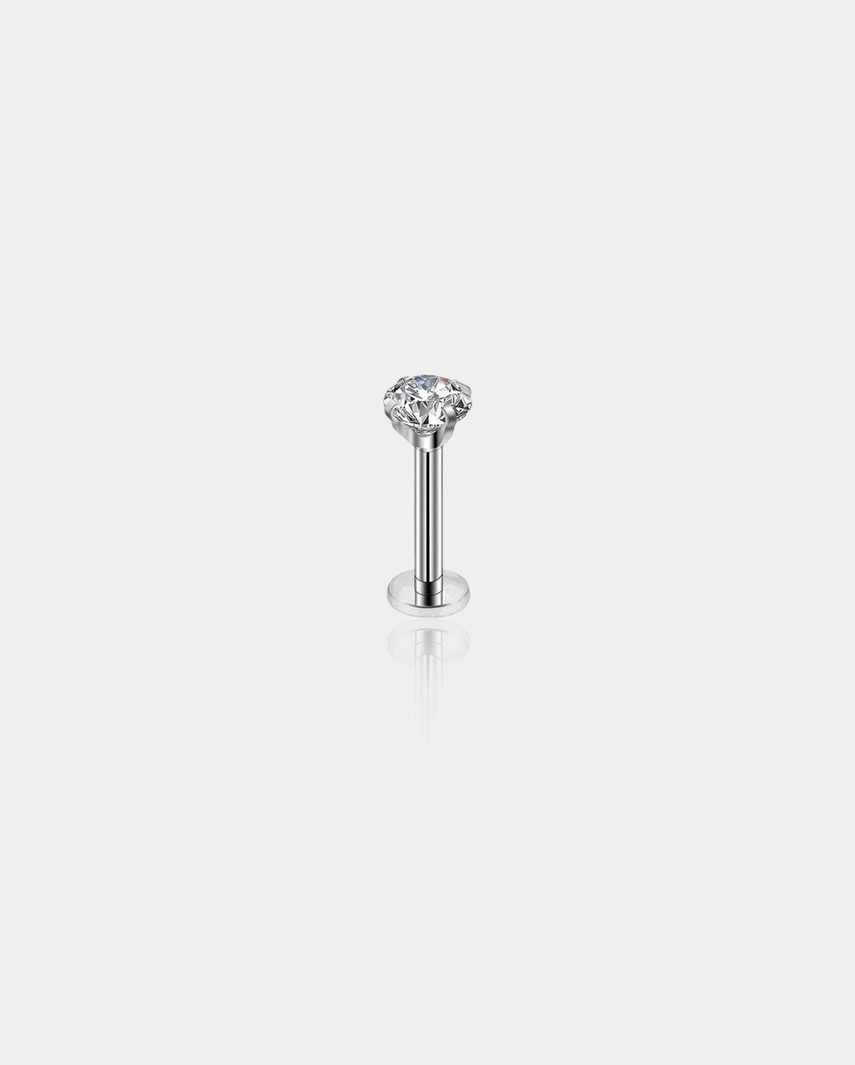 CZ Internally Threaded Titanium Labret Stud - CZ 2mm