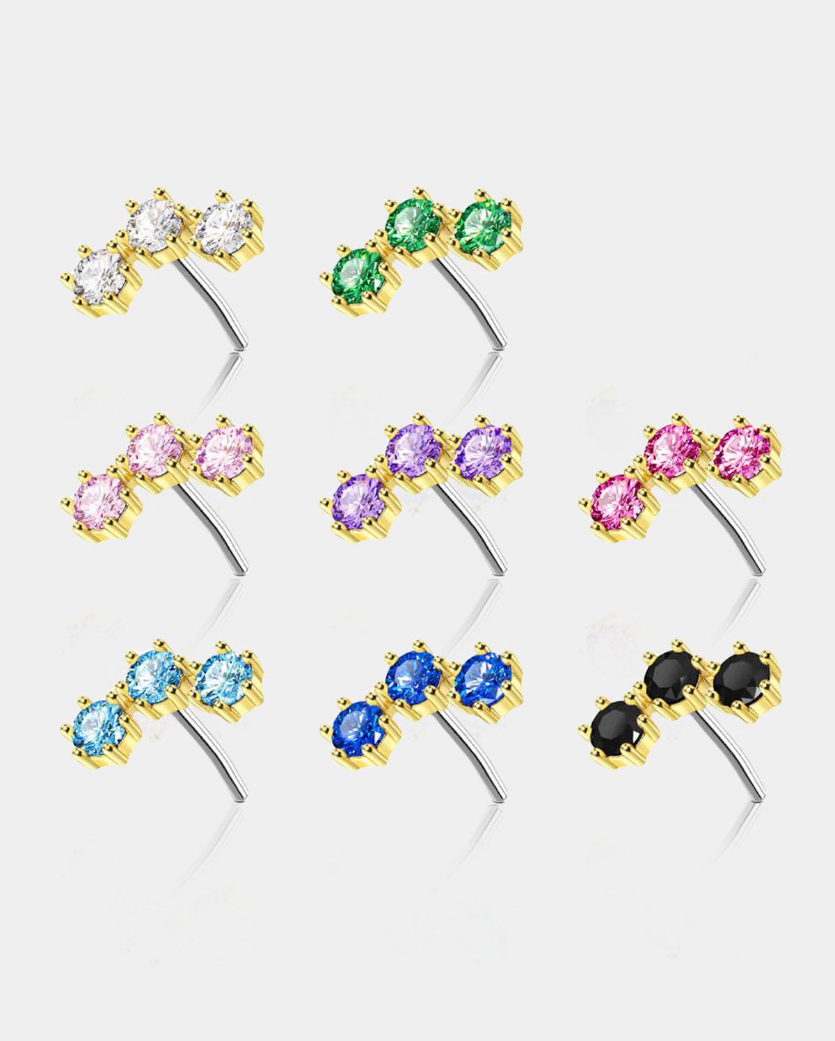 14K Gold Triple CZ Threadless Helix Earring - Titanium Post Only / 16G 8mm