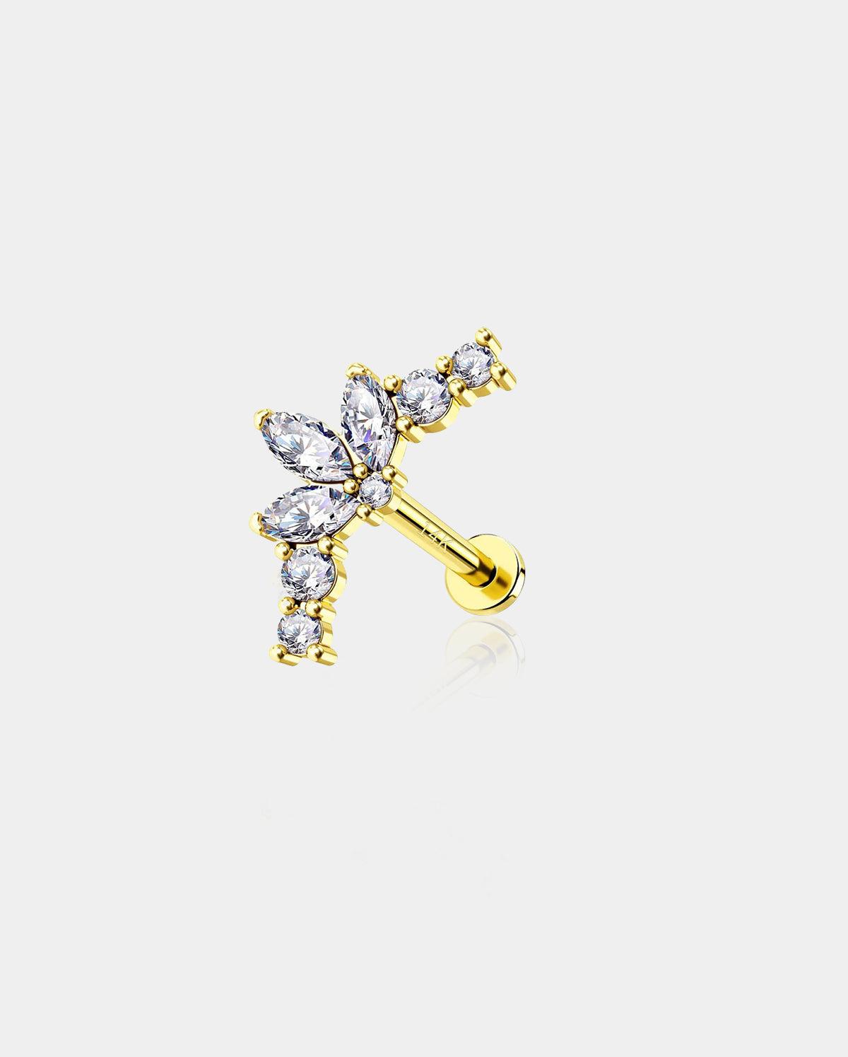 14K Gold Shinny Tiara CZ Threadless Cartilage Earring - 14K Top Only / Top Only