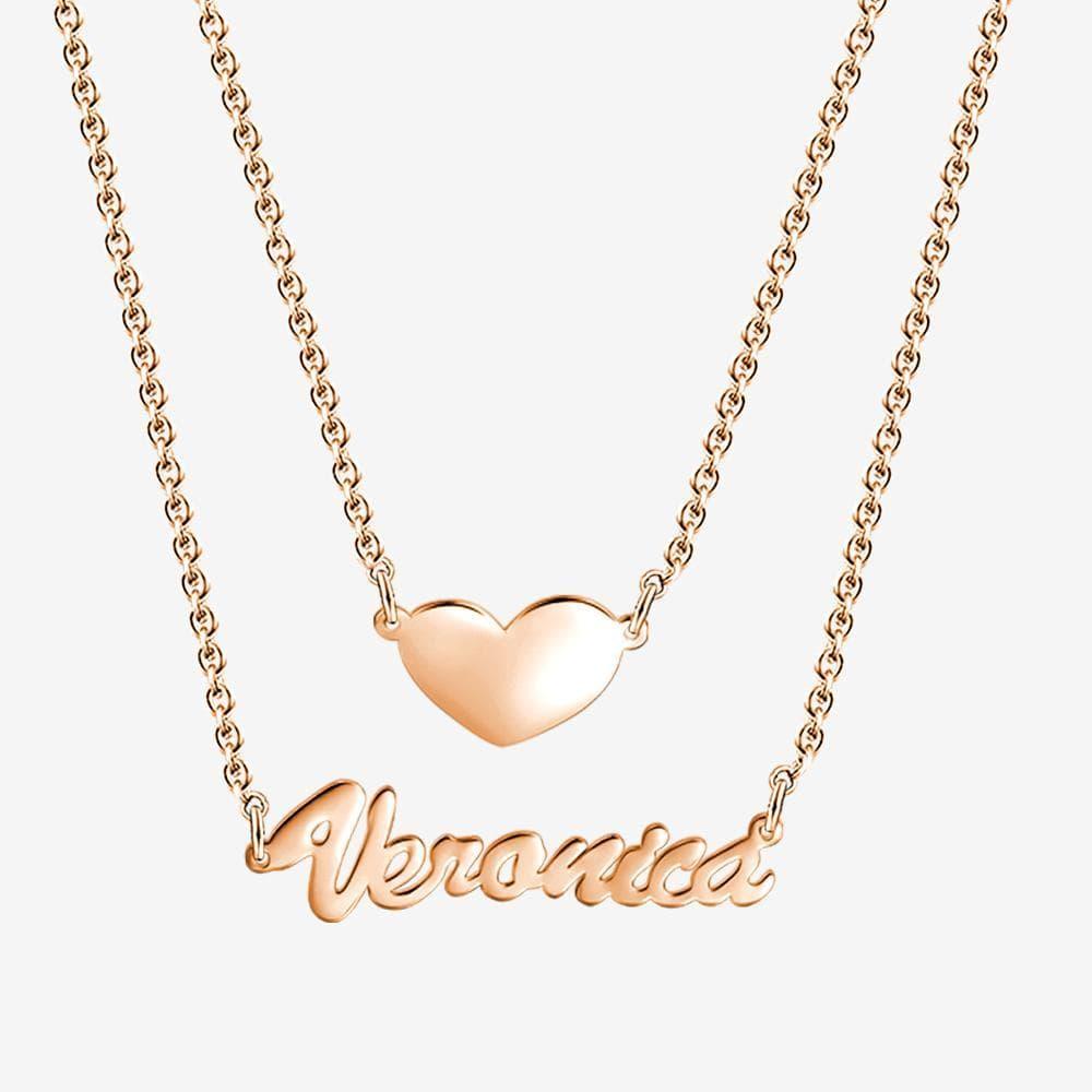Name Necklace Memorial Gifts with Heart - Two Layers