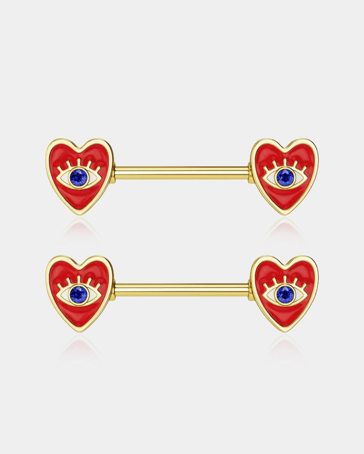2PCS Evil Eye Red Heart Nipple Ring