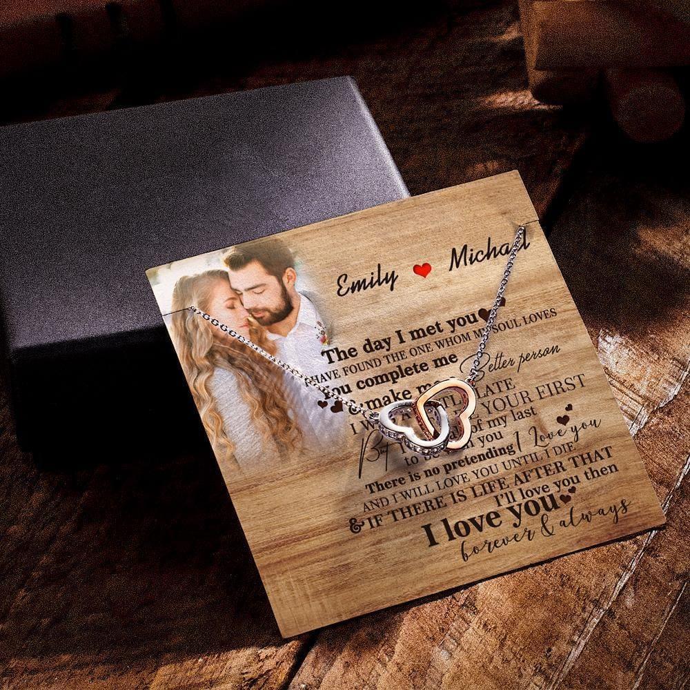 Necklace With Custom Message Card Gifts for Girlfriend Two Hearts