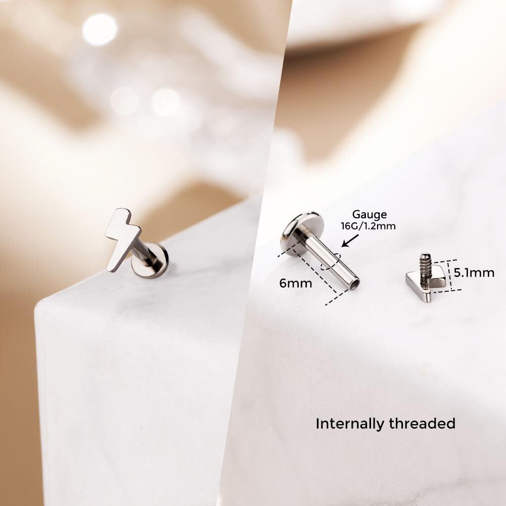 Cute Shape Titanium Internally Threaded Helix Stud - Lightning Bolt