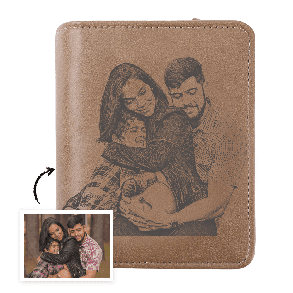 Father's Day Gift Trifold Leather Wallet with Photo