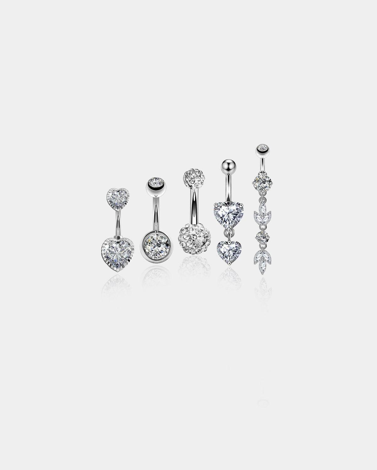 5Pcs CZ Dangle Belly Rings Set