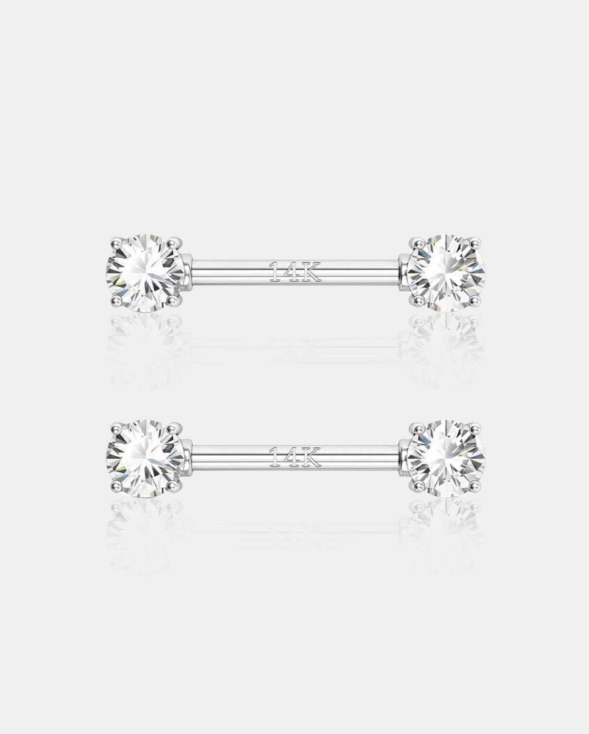 14K White Gold Round CZ Nipple Ring
