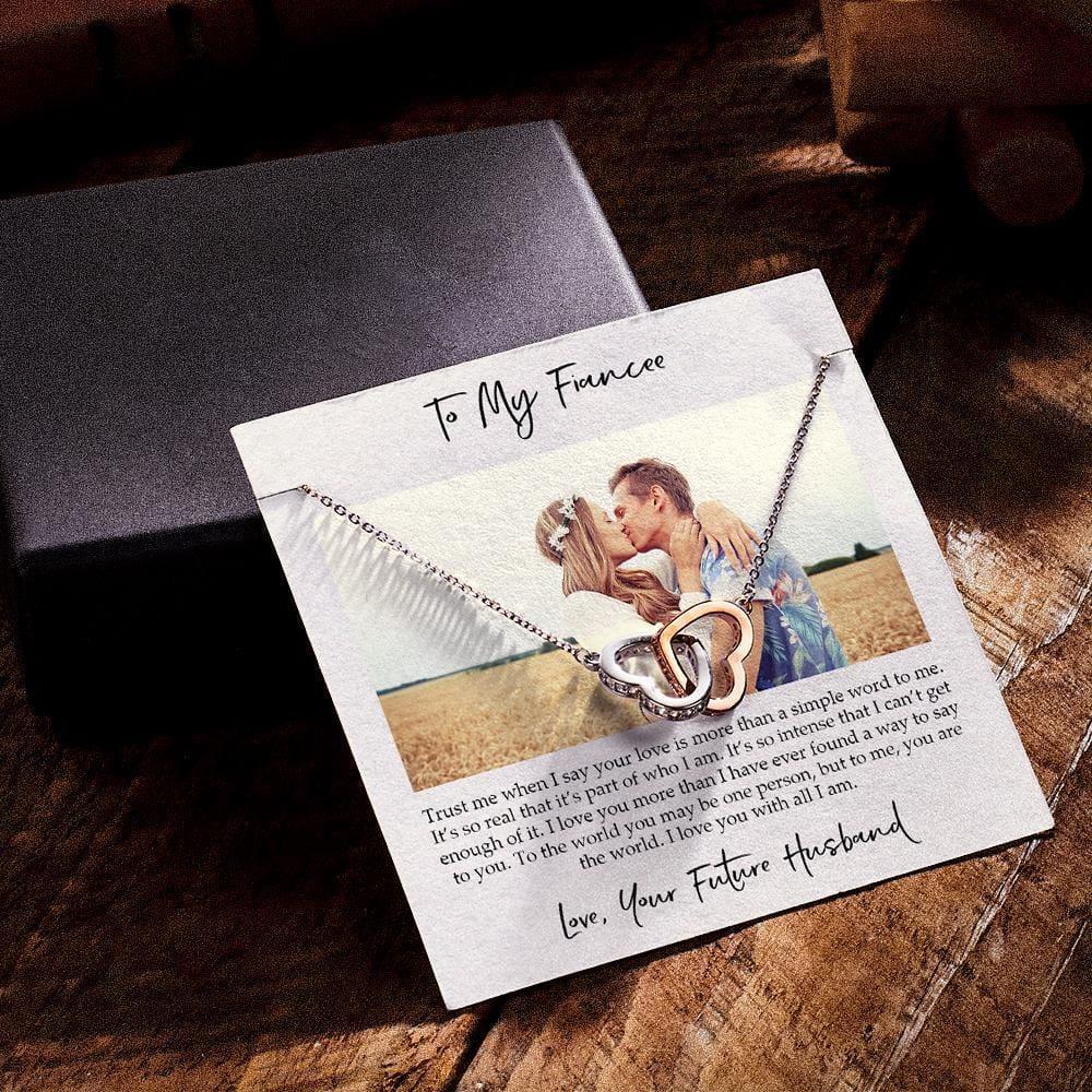 Double Heart Necklace Gifts With Custom Message Card Commemoration Gifts for Fiancee Girlfriend