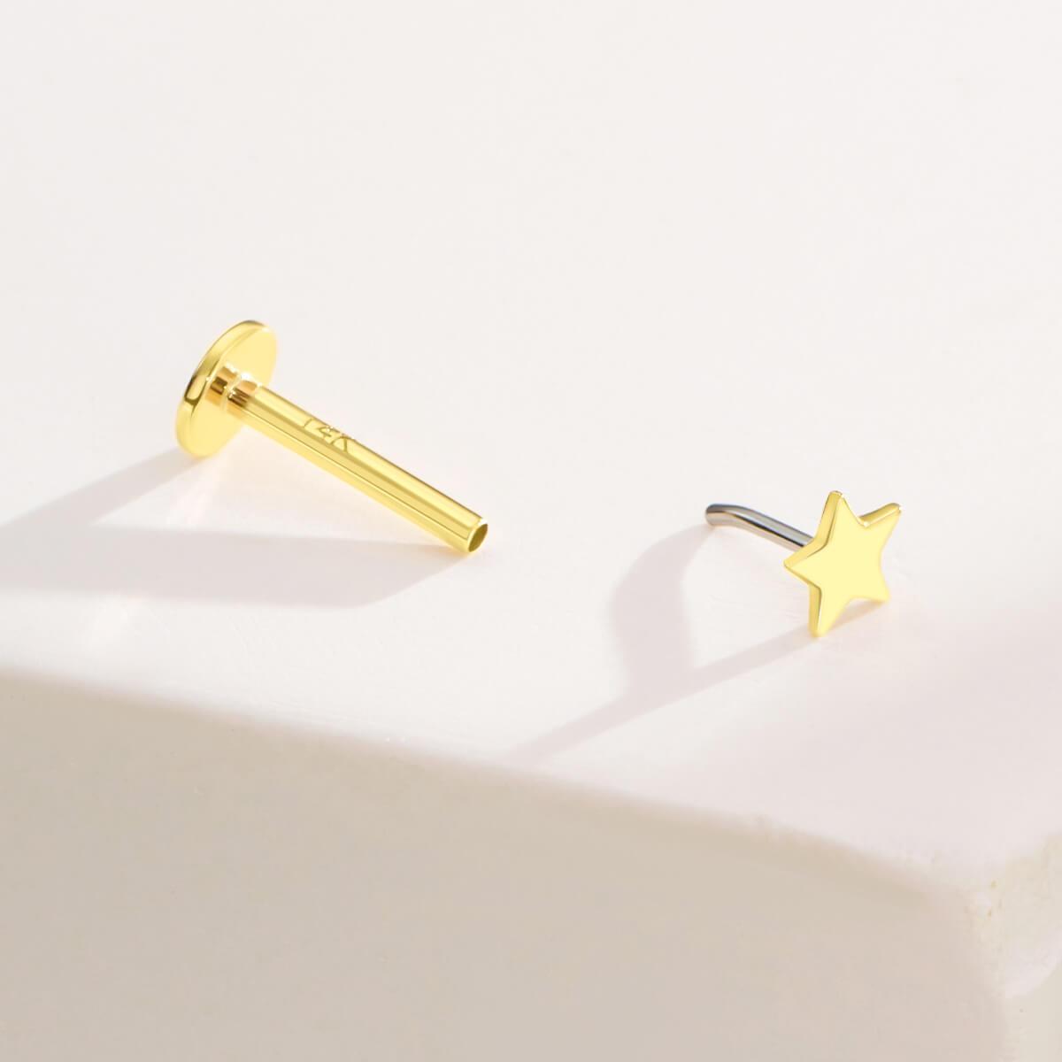 14K Gold Flat Star Threadless Nose & Earring Stud - Titanium Post Only / 18G-8mm