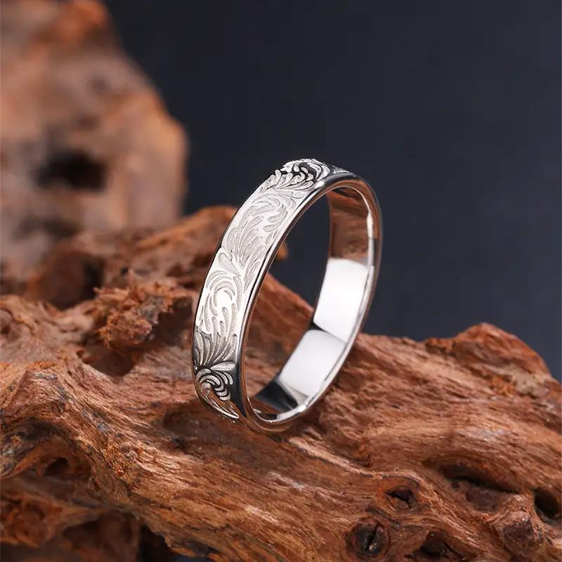 925 Sterling Silver Simple Personalized Fashion Chrysanthemum | Textured Band | Angel Ring, Suitable For Dating, Party, Daily Wear, Gift For Boyfriend