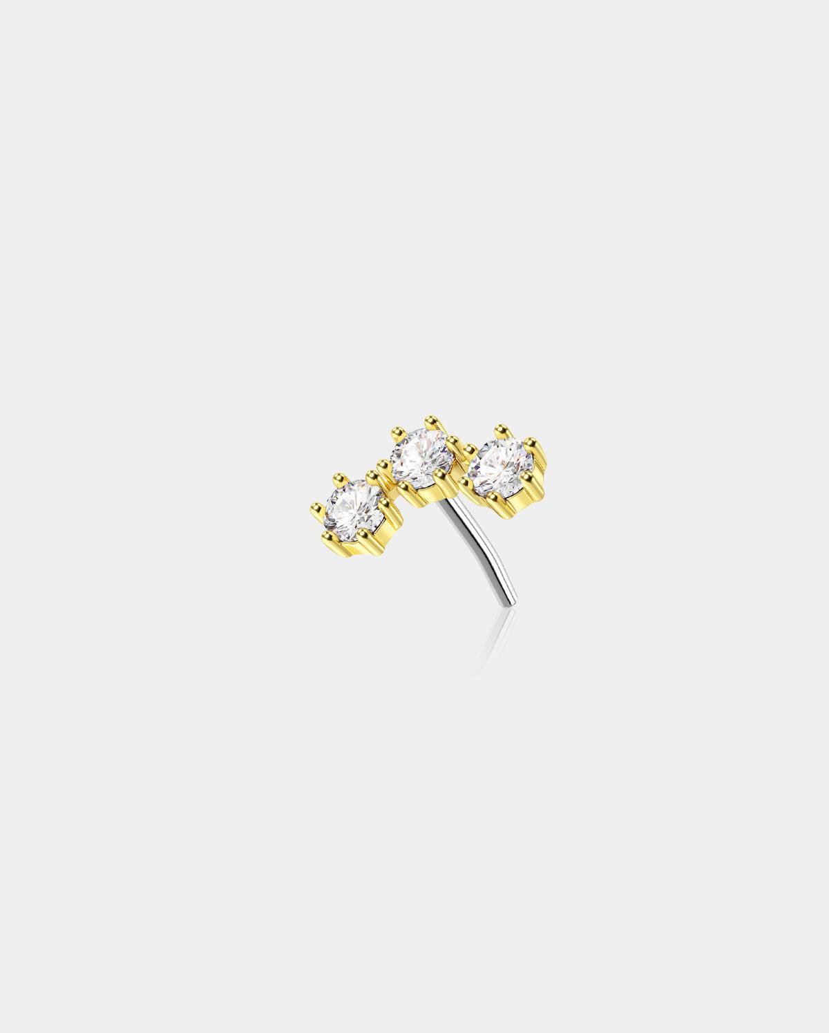 14K Gold Triple CZ Threadless Helix Earring - 14K Top Only / Clear