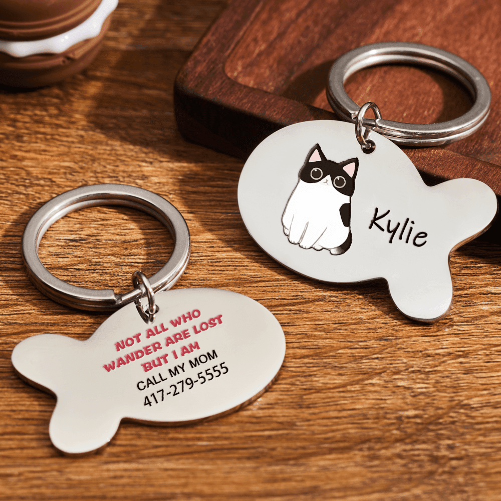 Personalised Cat Tags Pet Cat ID Tag Not All Who Wander are Lost Cat Tag