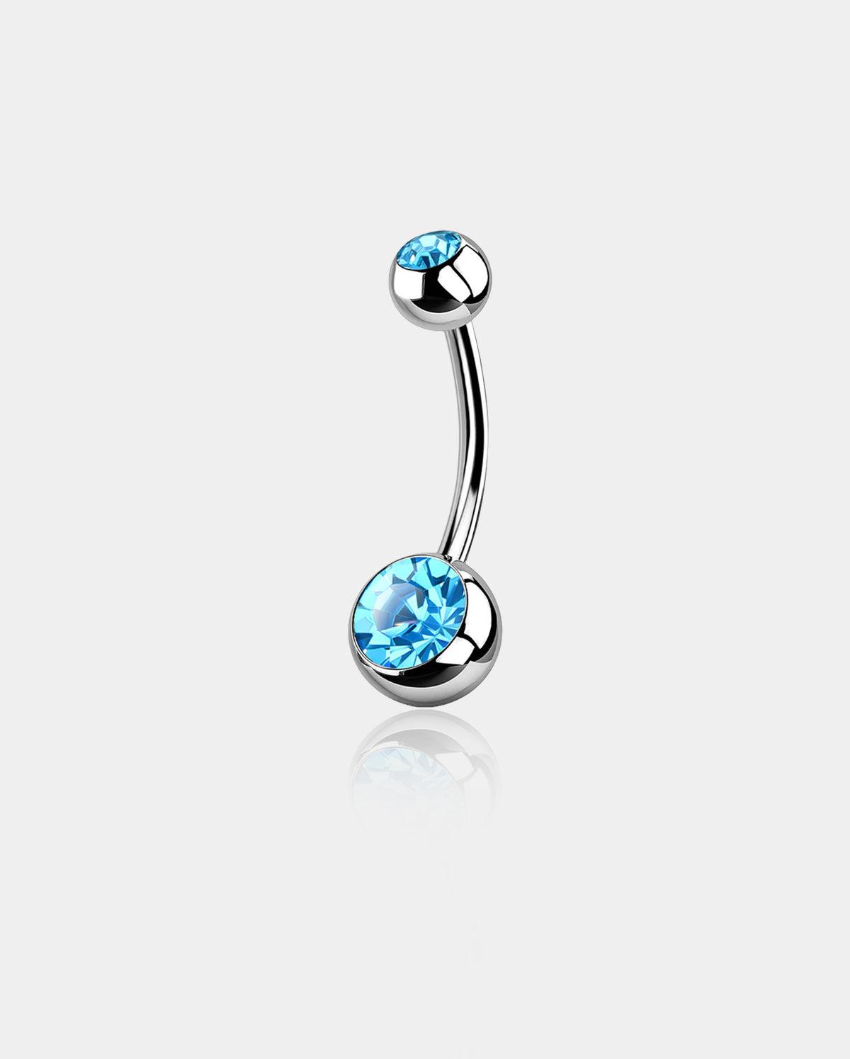 Bezel Set CZ Titanium Belly Ring - Blue CZ / 10mm