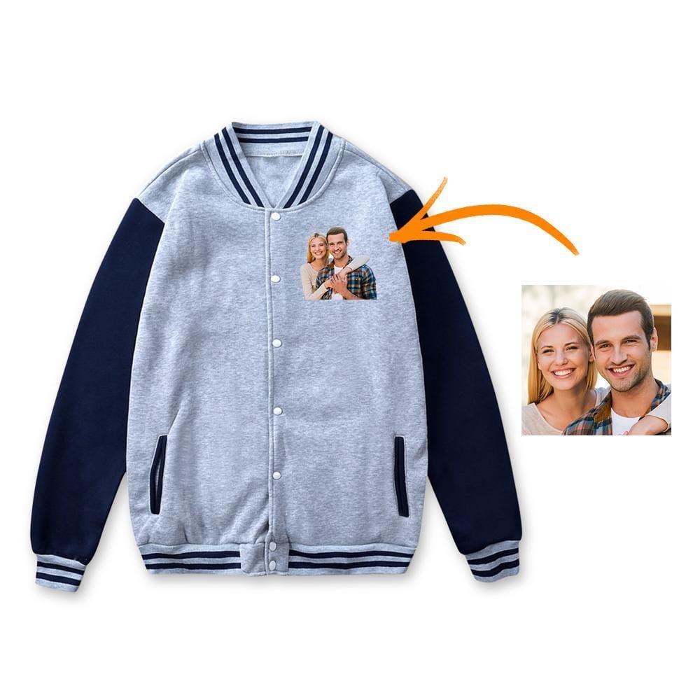 Custom Photo Baseball Jacket Sportswear Gray Black Pink Front - Forever Love