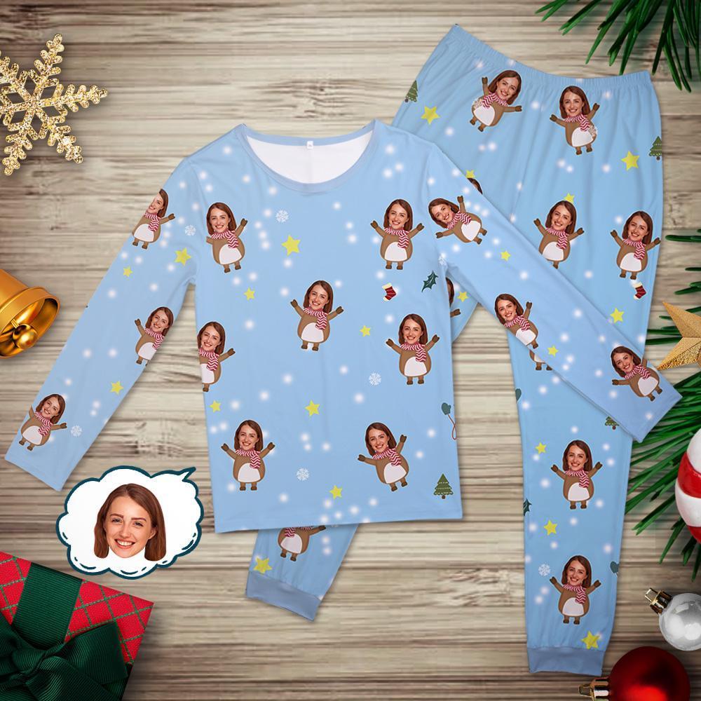 Personalized Face Pajamas Custom Christmas Elk Pajamas Set Gift for Her