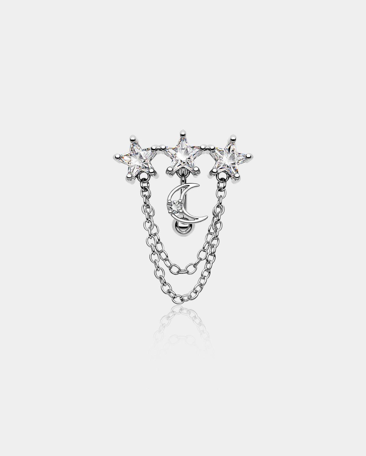 Star & Moon CZ Reverse Dangle Belly Ring