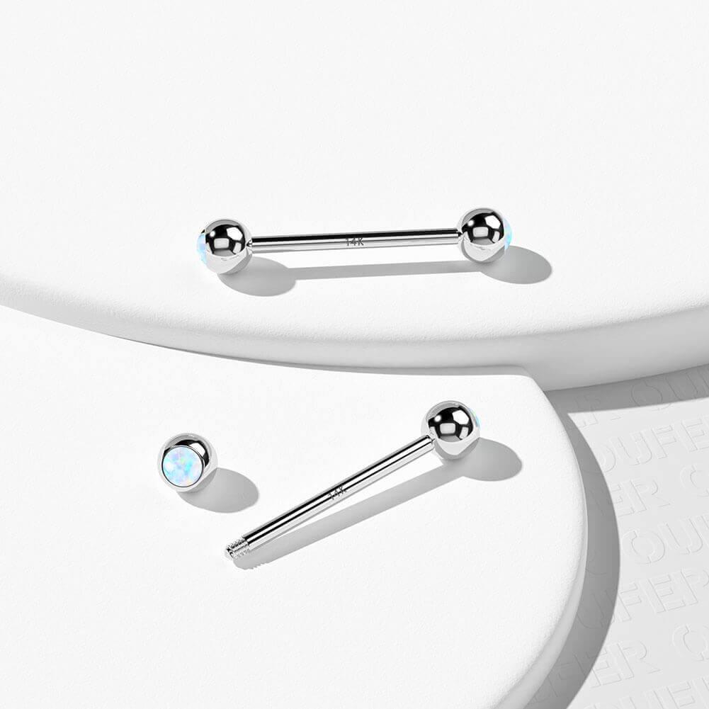 14K White Gold Opal Ball Nipple Ring - 16mm
