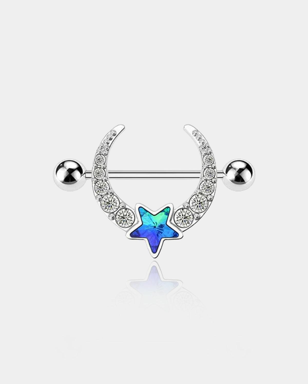 2PCS Blue Star CZ Gems Nipple Rings