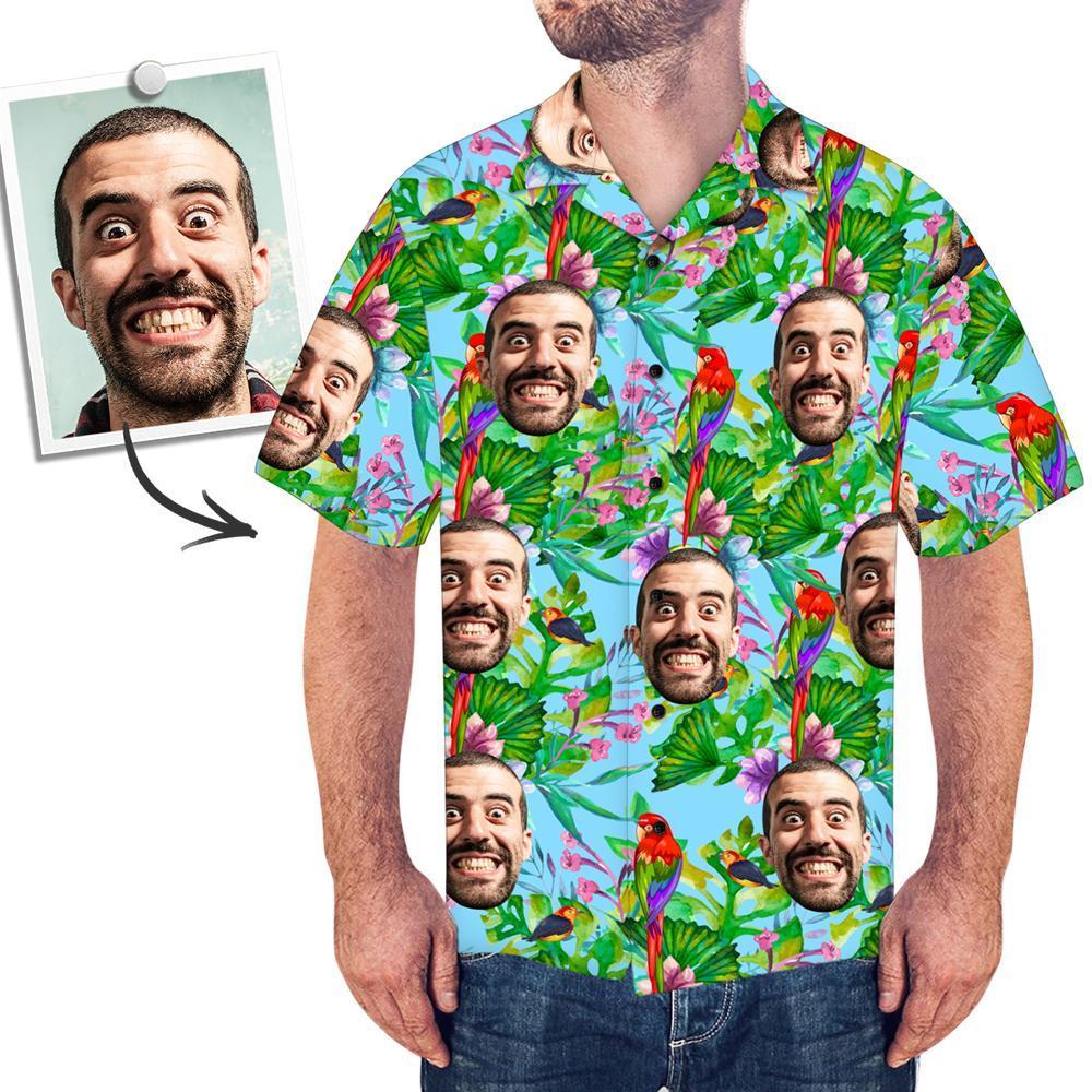 Custom Girlfriend's Face Hawaiian Shirt Anniversary Gift - Parrot