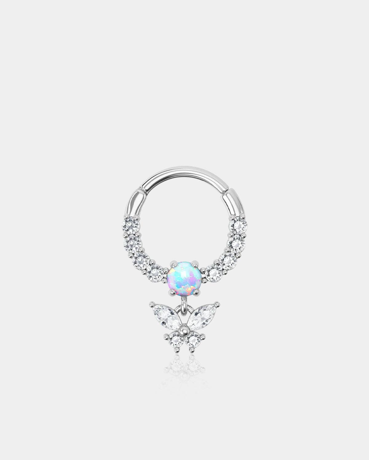 Hanging CZ Butterfly Septum Daith Ring - Silver / 8mm