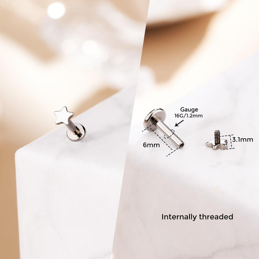Cute Shape Titanium Internally Threaded Helix Stud - Star