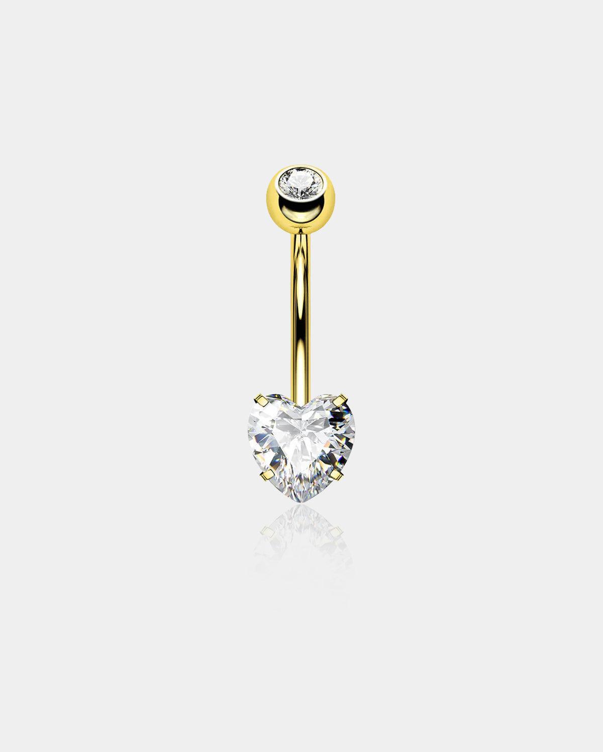 Heart CZ Titanium Belly Ring - Gold / 12mm