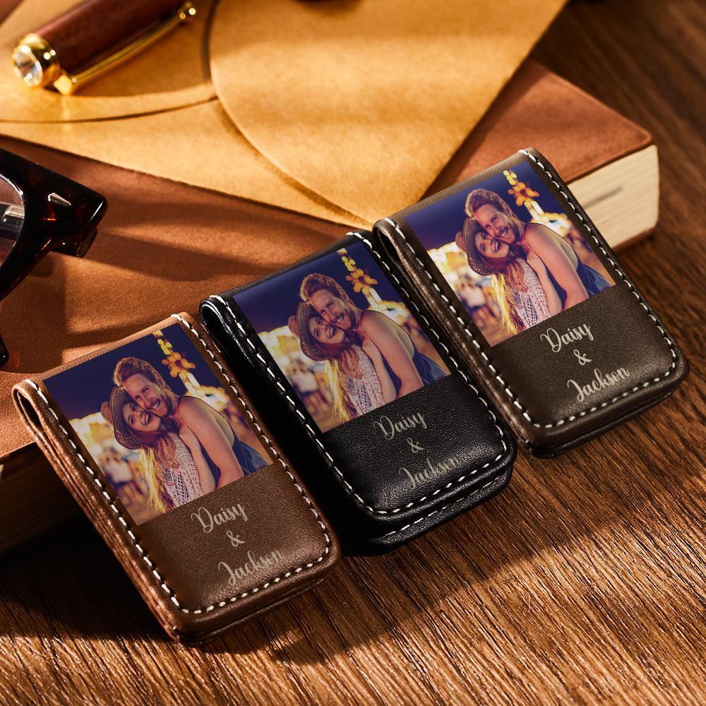 Photo Money Clip Magnetic Leather With Photo And Name Anniversary Gifts