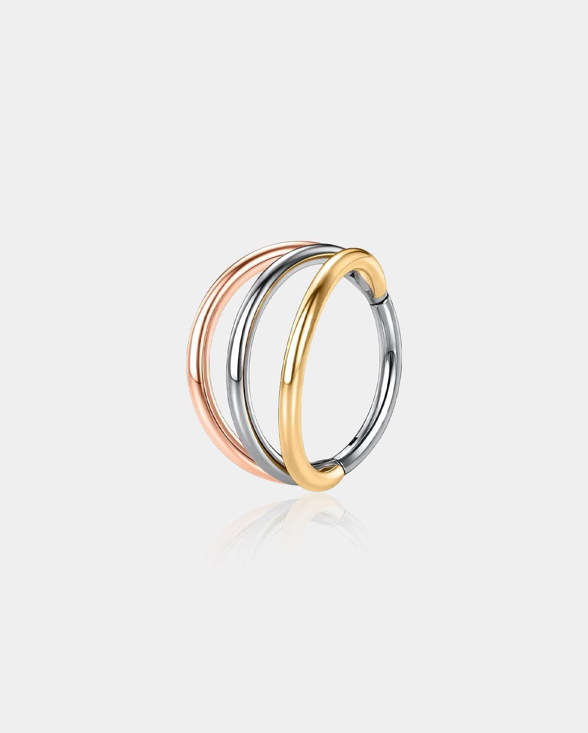 Triple Lines Hinged Helix & Conch Hoop - 8mm