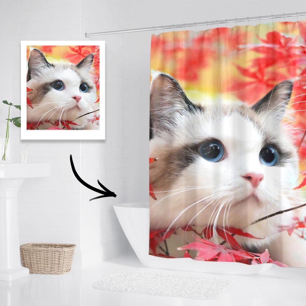 Custom Bathroom Curtains Photo Shower Curtains Gifts for Cat Lover