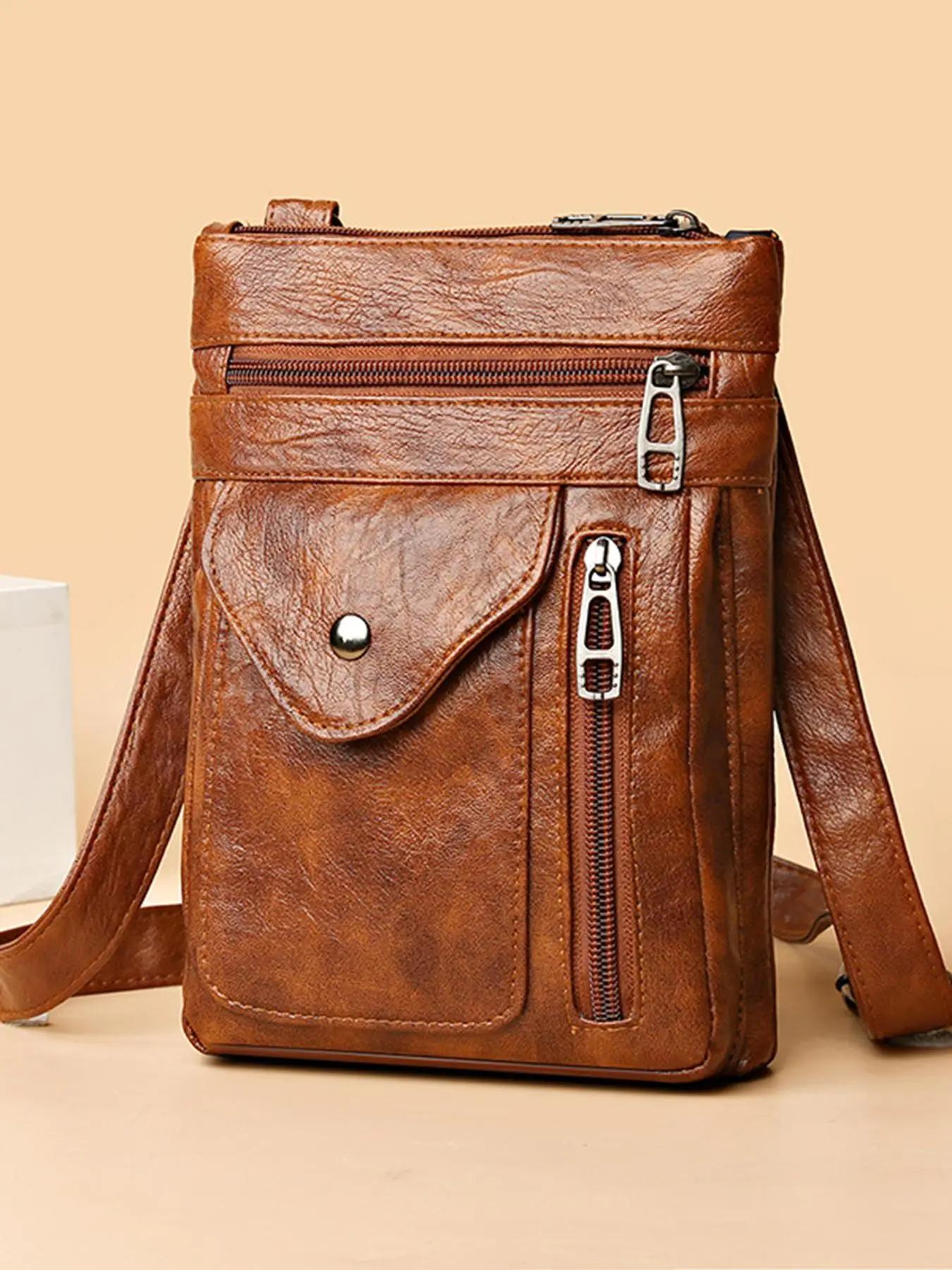 women's Elegant Vintage Crossbody Bag, Trendy Plain Color Crossbody Bag, Fashionable Crossbody Bag for Daily Use